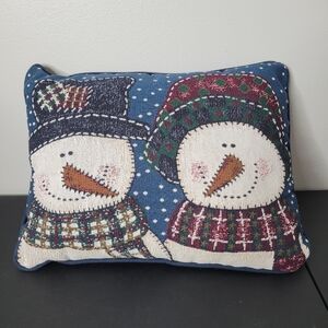 Vtg Tapestry Festive Snowman Decorative Pillow - Blue and Multicolor